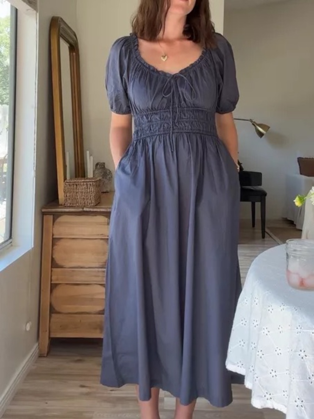 NWT Old Navy Maternity Puff-Sleeve Midi Dress peasant dress